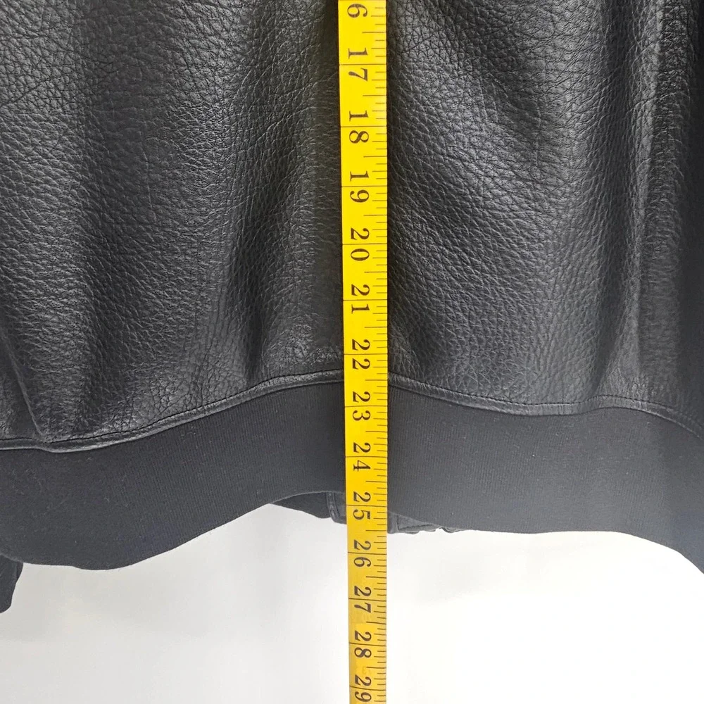 Cole Haan Signature Black Faux Pebbled Leather Bomber Jacket Mens XL Quilt Lined